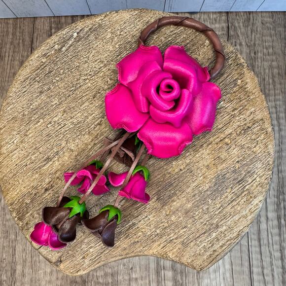 Leather Rose Purse Charm Genuine Leather Flower Bag Charm NEW FAST SHIP - Picture 6 of 7